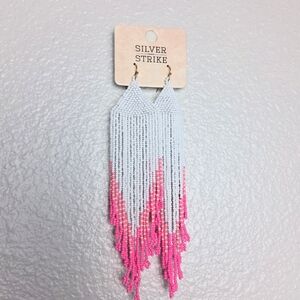 Silver Strike Pink And White Beaded Earrings